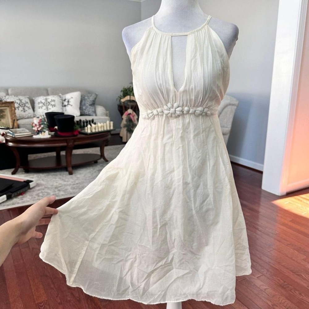 Vintage Esley White Silk & Cotton‎ Mix Keyhole Cocktail Dress Size Small